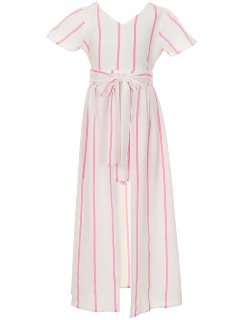 Poppies And Roses Big Girls Sz 12 Short Sleeve Maxi Stripe Walk-Through Romper